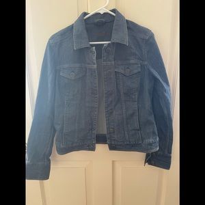 Only worn once Eddie Bauer Denim jacket. Small. Could maybe fit a small medium.